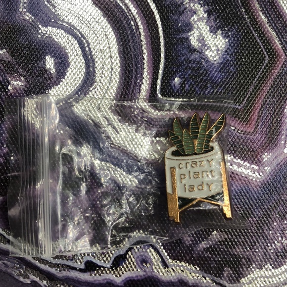 Boho Potted Snake Plant On A Stand “Crazy Plant Lady” Metal Enamel Pin Brooch - Picture 11 of 13